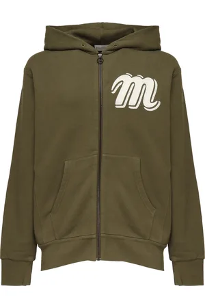 Moncler Sweatshirts & Hoodies, Heren, Groen, XL, Katoen, Militair Groene Katoenen Trui met Capuchon