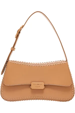 Emporio Armani Tassen, Dames, Bruin, ONE Size, Leer, Bruin Glad Leer Logo Sluiting Tas