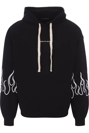 Vision Of Super Sweatshirts & Hoodies, Heren, Zwart, S, Katoen, Zwarte Oversized Hoodie met Iconische Vlammen