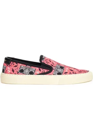 Saint Laurent Schoenen, Dames, Roze, 39 EU, Katoen, Roze Radio Print Canvas Slip-On Sneakers