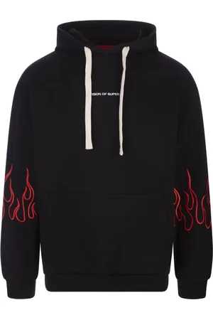 Vision Of Super Sweatshirts & Hoodies, Heren, Zwart, L, Katoen, Zwarte hoodie met rode vlammen