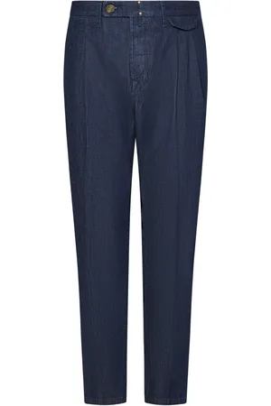 Incotex Broeken, Heren, Blauw, W36, Katoen, Blauwe Broek met Plooien en Zakken