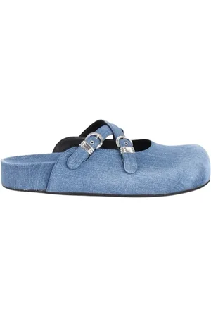 vic matiè Schoenen, Dames, Blauw, 38 EU, Denim, Denim Klomp Sandalen met Gekruiste Banden