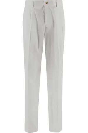 LANEUS Broeken, Heren, Wit, M, Katoen, Witte Gabardine Broek met Toon-op-Toon Stiksels