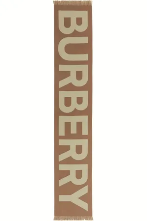 Burberry Accessoires, Dames, Bruin, ONE Size, Wol, Bruine Wol Intarsia-Gebreide Franje Sjaal