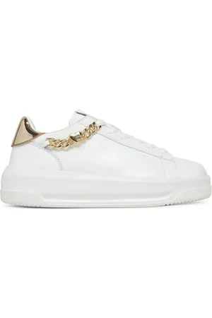 Moschino Schoenen, Dames, Wit, 36 EU, Leer, Witte Sneakers met Gouden Details
