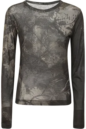YOHJI YAMAMOTO Truien, Dames, Bruin, M, Rayon, Khaki Ronde Hals Lange Mouw Trui