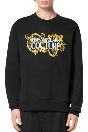 VERSACE Sweatshirts & Hoodies, Heren, Zwart, S, Katoen, Zwarte Sweatshirt Ronde Hals Lange Mouw