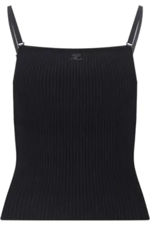 Courrèges Tops, Dames, Zwart, M, Leer, Getailleerde tanktop voor vrouwen