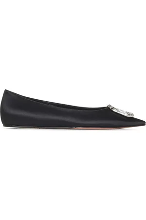 Amina Muaddi Schoenen, Dames, Zwart, 36 EU, Satijn, Zwarte Kristal Ballerina Schoenen