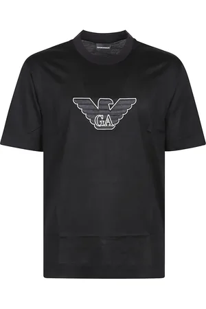 Emporio Armani Tops, Heren, Zwart, XL, Geborduurd Logo T-shirt