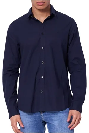 Calvin Klein Overhemden, Heren, Blauw, 3Xl, Katoen, Stretch katoenen overhemd met lange mouwen - Blauw