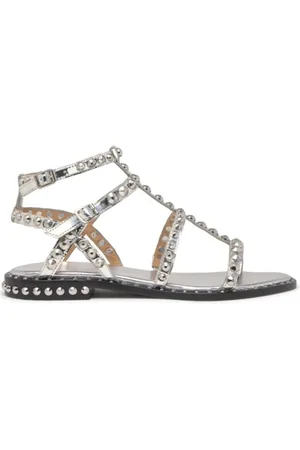 Ash Schoenen, Dames, Grijs, 38 EU, Zilveren Studs Leren Sandaal