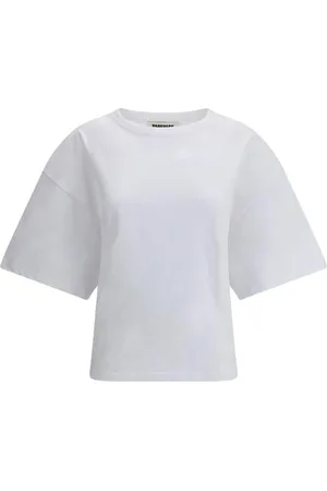 DARKPARK Tops, Dames, Wit, S, Katoen, Elegante Gedrapeerde Katoenen T-shirt