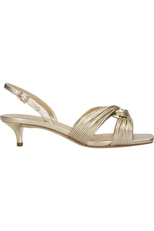 Michael Kors Schoenen, Dames, Geel, 41 EU, Leer, Metallic Finish Slip-On Sandalen