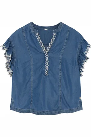 gustav Blouses & Shirts, Dames, Blauw, S, Denim, Denim Top met Ruchedetails