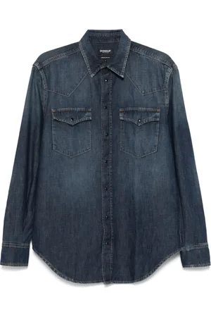 Dondup Overhemden, Heren, Blauw, M, Denim, Indigo Blauw Shirt met Drukknopen Sluiting