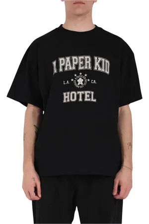 A PAPER KID Tops, Heren, Zwart, XS, Katoen, Katoenen T-shirt met bedrukt logo