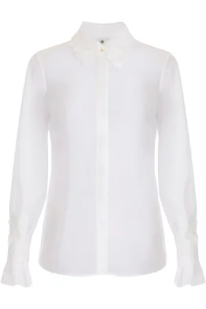 Elisabetta Franchi Blouses & Shirts, Dames, Wit, M, Polyester, Doorschijnende Bloemen Geborduurde Blouse Ivoor