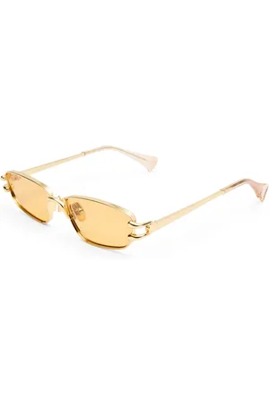 Le Specs Accessoires, unisex, Geel, M, Gouden Rechthoekige Zonnebril Numero Cinco