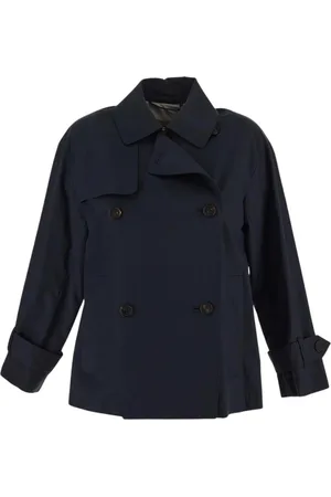 Max Mara Mantels, Dames, Blauw, M, Katoen, Blauwe Katoenmix Trenchcoat