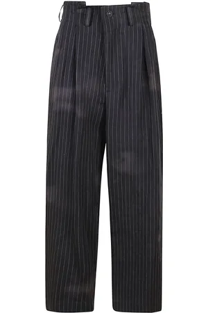 YOHJI YAMAMOTO Broeken, Dames, Grijs, M, Katoen, Grijze Linnen Katoenen Gestreepte Broek