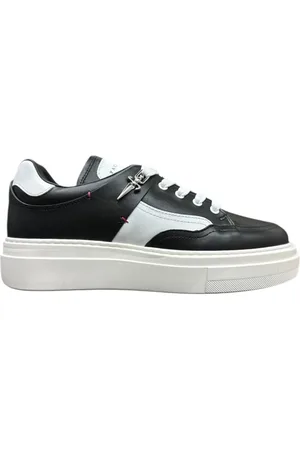 Paciotti Schoenen, Heren, Zwart, 42 EU, Leer, Zwarte en witte leren sneaker met metalen logo