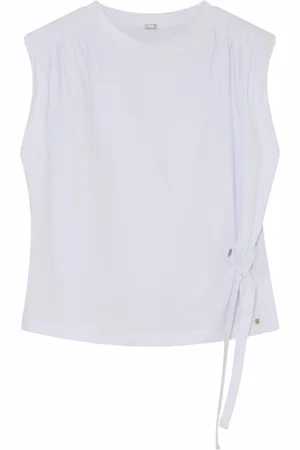 gustav Tops, Dames, Wit, XS, Katoen, Feminine Jersey Top met Strikdetail