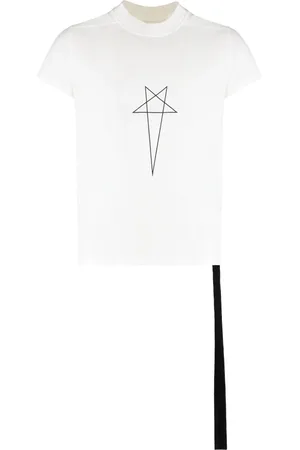 Rick Owens Tops, Heren, Wit, XL, Katoen, Geribbelde Katoenen Crew-Neck T-Shirt