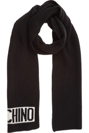 Moschino Accessoires, Dames, Zwart, ONE Size, Wol, Wollen Sjaal met Logo Borduursels