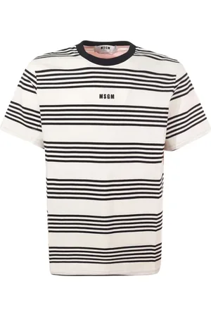 Msgm Tops, Heren, Veelkleurig, M, Katoen, Gestreept Crewneck T-shirt Wit Katoen