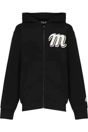 Moncler Sweatshirts & Hoodies, Heren, Zwart, M, Katoen, Zwarte katoenen trui met capuchon