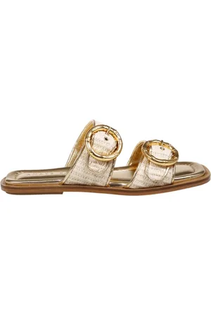 AMATO DANIELE Schoenen, Dames, Veelkleurig, 37 EU, Leer, Ivory/Gold Flat Sandal