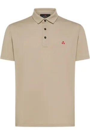 Peuterey Tops, Heren, Bruin, S, Katoen, Beige Tricot Polo met Logodetail