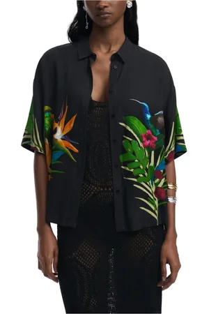 Desigual Blouses & Shirts, Dames, Zwart, L, Bloemig korte mouwen shirt voor vrouwen