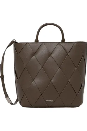 Calvin Klein Tassen, Dames, Bruin, ONE Size, Polyester, Geweven Medium Tote Tas