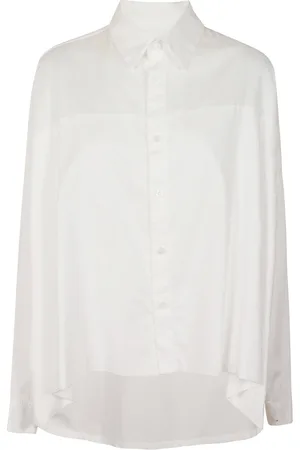 YOHJI YAMAMOTO Blouses & Shirts, Dames, Wit, M, Katoen, Asymmetrisch Katoenen Overhemd Wit Geknoopt