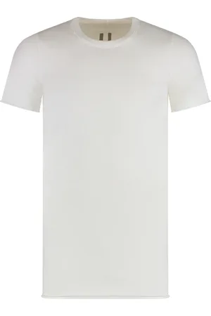 Rick Owens Tops, Heren, Wit, M, Katoen, Geribbelde kraag katoenen ronde hals T-shirt