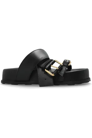 Moschino Schoenen, Dames, Zwart, 39 EU, Leer, Leren platform slides