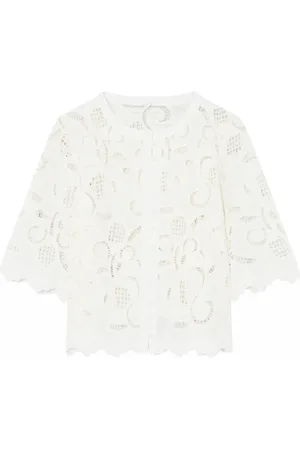 gustav Blouses & Shirts, Dames, Wit, 2Xl, Katoen, Geborduurd Shirt met Halve Mouwen