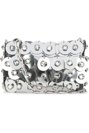 Paco rabanne Tassen, Dames, Grijs, ONE Size, Zilveren Mesh Crossbody Schoudertas