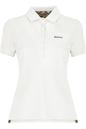 Barbour Tops, Dames, Wit, S, Katoen, Witte Polo Shirt met Logo Borduurwerk