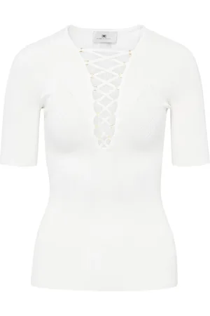 Elisabetta Franchi Truien, Dames, Wit, M, Ivoor Gebreide Top Mk 57B52E2-360