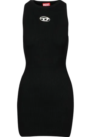 Diesel Kleedjes, Dames, Zwart, S, Geribbelde Crew Neck Tank Top