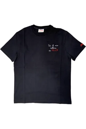 MC2 SAINT BARTH Tops, Heren, Blauw, L, Geborduurd Zwart T-shirt, Killer Stijl