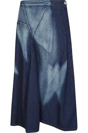 YOHJI YAMAMOTO Rokken, Dames, Blauw, M, Denim, Denim indigo rok met driehoekig kruisstuk
