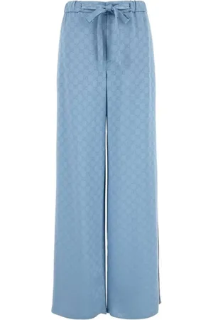 Gucci Broeken, Dames, Blauw, M, Satijn, Blauwe Satijnen Elegante Broek
