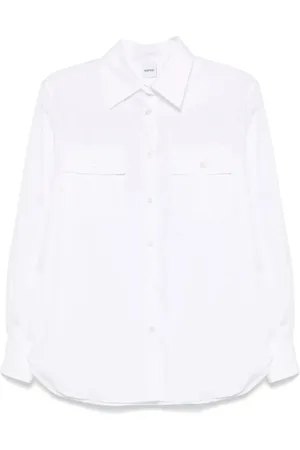 Aspesi Blouses & Shirts, Dames, Wit, 2Xs, Gestreept Overhemd Knoopsluiting Borstzakken