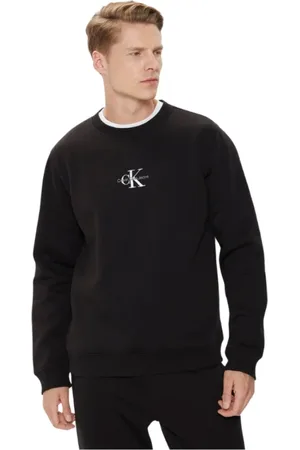Calvin Klein Sweatshirts & Hoodies, Heren, Zwart, S, Katoen, Gedrukte Ronde Hals Sweater