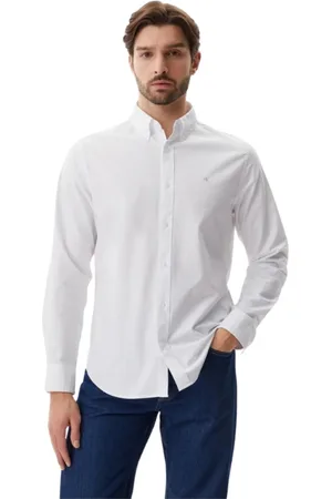 Calvin Klein Overhemden, Heren, Wit, XL, Katoen, Witte Polo Lange Mouw Shirt